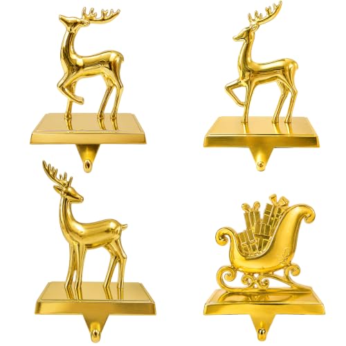 Christmas Stocking Holders for Mantle - Weighted Metal Hooks 4 Pack - G-DEER / 4