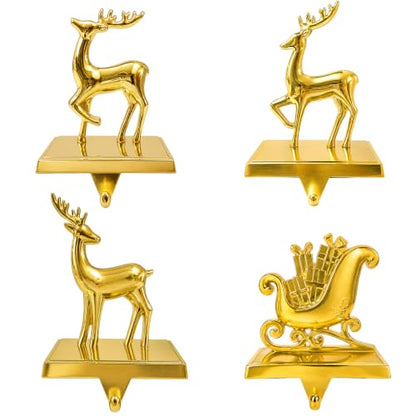 Christmas Stocking Holders for Mantle - Weighted Metal Hooks 4 Pack - G-DEER / 4