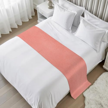 102 x 20 Inch Coral Pink Satin Bed Runner Cal King Size - Modern Bedroom Decor