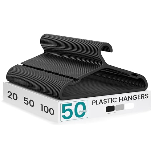 Plastic Clothes Hangers Pack of 50 with Wide Shoulder Notches