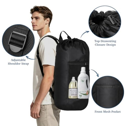 Large Black Laundry Bag for Dorm & Travel - Heavy-Duty Waterproof 13x29 Inches