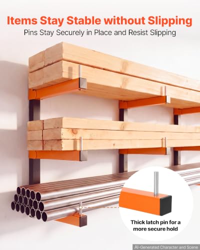 VEVOR 3‑Tier Foldable Lumber Rack 4 Pack Heavy-Duty Wall Storage Shelves