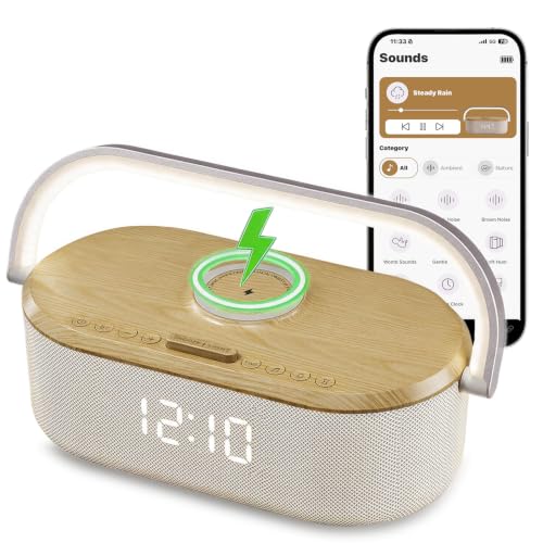 White Noise Sound Machine with Alarm Clock & Wireless Charger - Smart Control & 40 Ambient Sounds