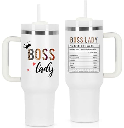 Temolulu Boss Day Gift 40 oz Tumbler with Handle - White