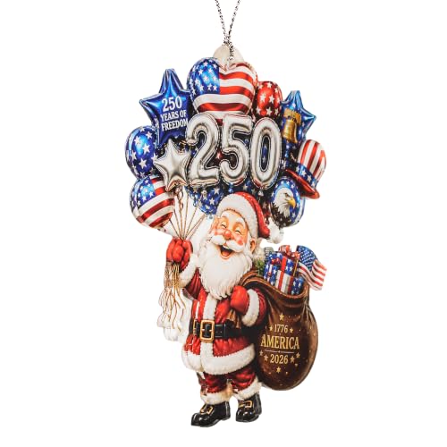 Santa Christmas Ornament - Patriotic 250th Anniversary Keepsake - Festive Tree Decoration