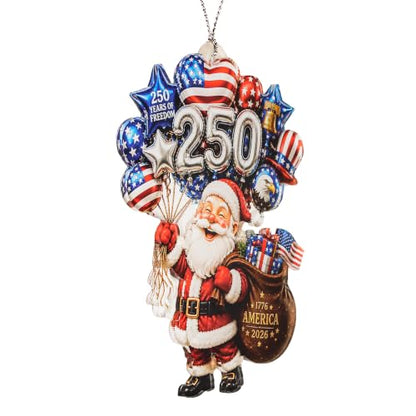 Santa Christmas Ornament - Patriotic 250th Anniversary Keepsake - Festive Tree Decoration
