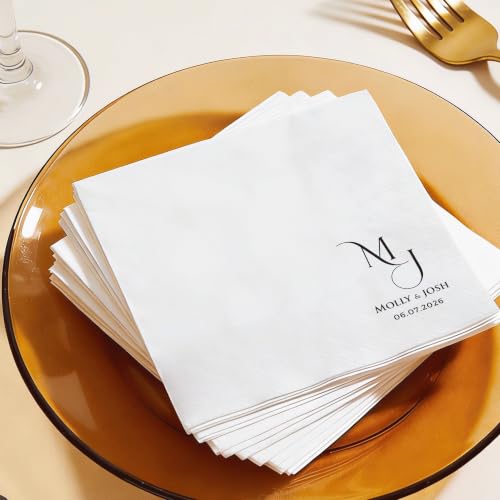 Custom Wedding Napkins Script Initial Personalized Cocktail Napkins - Design8