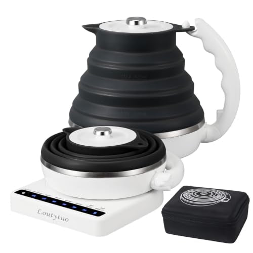 Food Grade Silicone Travel Kettle with Temperature Control - Black, 0.55L