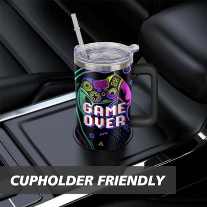 Game Tumbler with Lid and Straw 40oz - Gamer Water Bottle Cup with Handle - Gaming Travel Mug - Birthday Gift for Men Boys - Variation of THIS listing