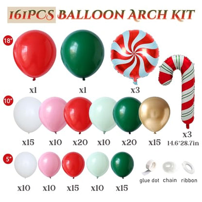 Christmas Balloon Garland Kit - Red, Green, Pink, Gold for Holiday Party Decorations
