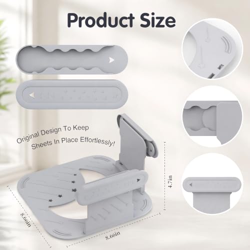 No-Lift Bed Sheet Fasteners with Mattress Corner Clips - Wrinkle-Free Fit, Grey, 4 Pack