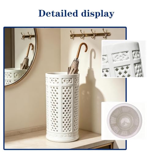 Ceramic Umbrella Stand Floor Vase with Hollow-out Floor Holder for Entryway 17.3"