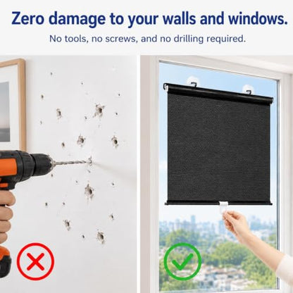 Blackout Window Shades 21W x 42H No Drill Retractable Roller Blinds with Suction Cups