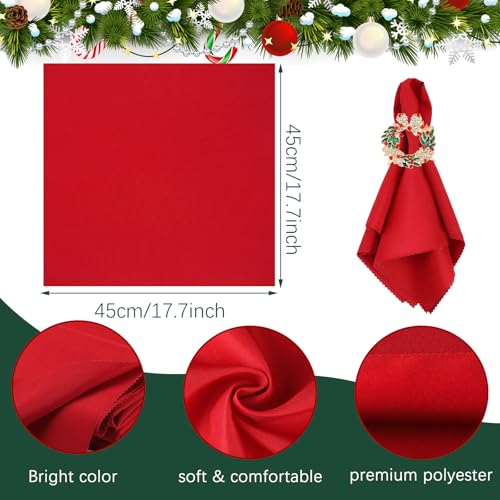 Christmas Cloth Napkins & Ring Set - Elk, Bell, Green - 16 Pieces
