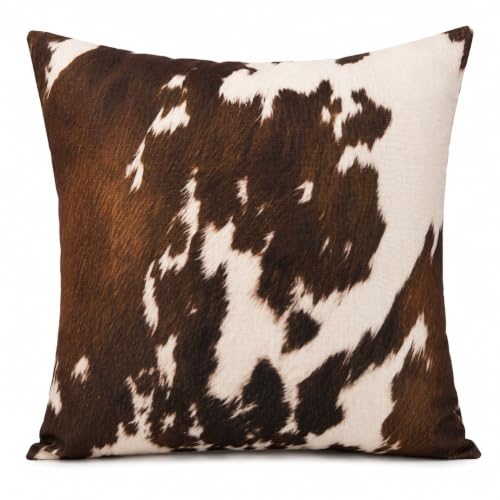 Brown Cowhide Print Throw Pillow with Insert - Rustic Farmhouse Decor 18x18