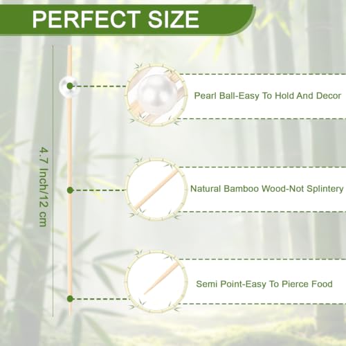 White Pearl Cocktail Picks 4.7 Inch Bamboo Toothpicks for Appetizers - 600 Pcs