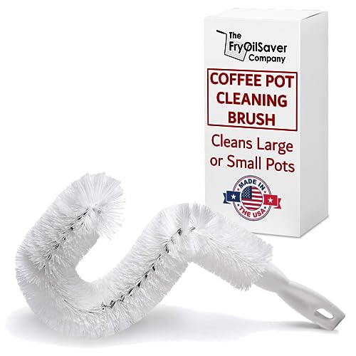 Coffee Pot Cleaning Brush, Made in USA, for Coffee Makers and Glassware, Curved Design, Soft Non-Scratch Foam Bristles, Perfect for Decanters, Wide-Neck glasses, and Bottles, by FryOilSaver Co, B38C