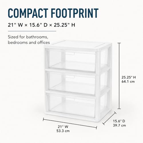 Wide Clear Plastic 3 Drawer Storage Organizer - White, 3-Tier