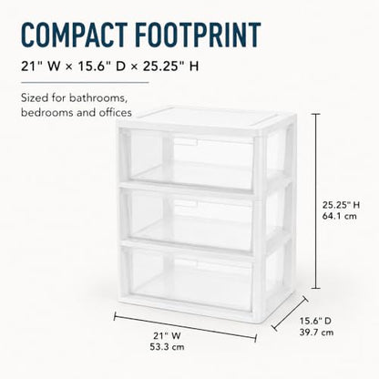 Wide Clear Plastic 3 Drawer Storage Organizer - White, 3-Tier