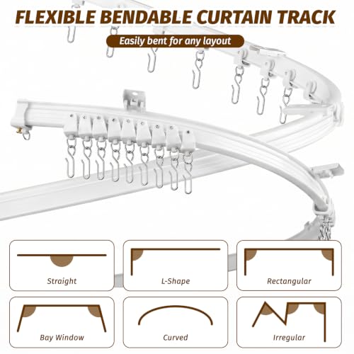 White Flexible Ceiling Curtain Track System 9.8 ft - Bendable & Cuttable