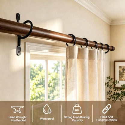 Heavy Duty Black Curtain Rod Brackets Set for 1.5 Inch Drapery Poles - Pack of 6