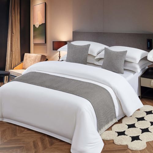 Gray Textured Chenille Bed Runner 19x71in with Fringe - Modern Bedroom Decor