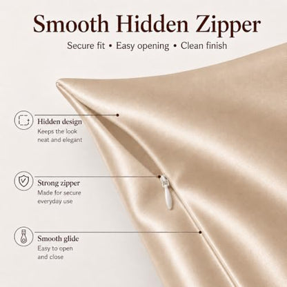 Beige Mulberry Silk Pillowcase with Zipper - 25 Momme 6A Grade Luxury Bedding