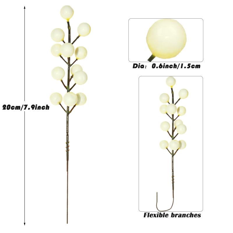 Ivory Artificial Berry Stems for Christmas Holiday Decor - 30 Pack