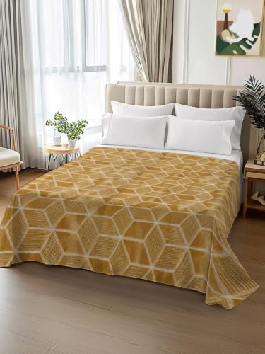 Queen Size Flat Sheet Only - Retro Brown Geometric Rhombus Bed Topper, Soft Microfiber Breathable Bedding, Hotel Luxury Style, Variation: Gold, Honey, Amber, Tan