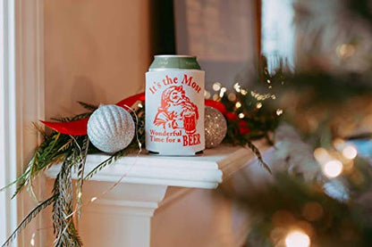 Christmas Beer Can Cooler Set - Funny Stocking Stuffer for Men & Women (4 Pack)