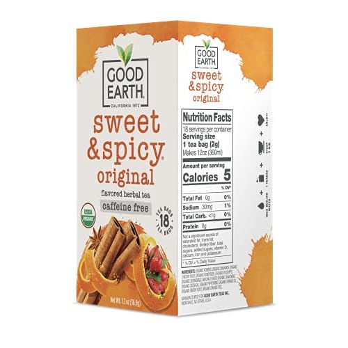 Organic Sweet & Spicy Herbal Caffeine Free Good Earth Teas 18 Tea Bag