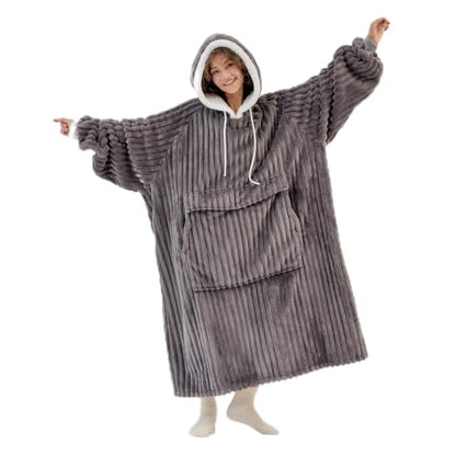 Charcoal Grey Adult Blanket Hoodie Sherpa Sweatshirt - Oversized Cozy Wearable Blanket