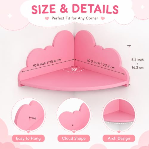 Pink Cloud Corner Floating Shelves Set of 3 Wall Mounted Corner Shelves