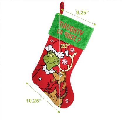 20-Inch Grinch and Max Christmas Stocking - Holiday Decor