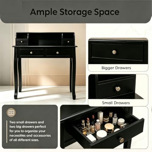 COSTWAY Small Vanity Writing Desk with Detachable Hutch - Black (Variation: Black)