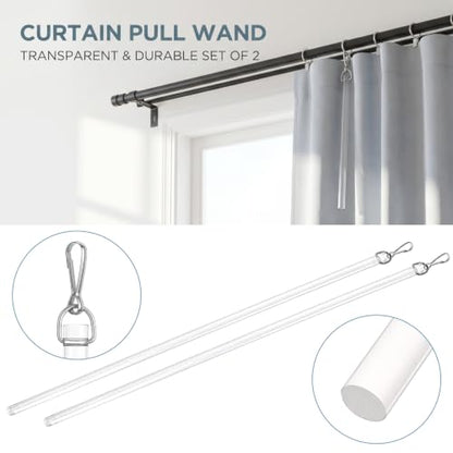 2 Pack 17-Inch Clear Curtain Pull Wand with Hook for Window Blinds