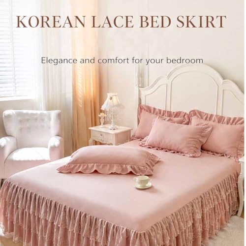 Khaki Lace Ruffled Bed Skirt - 17 Inch Dust Ruffle for Twin Full Queen King