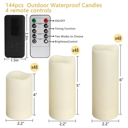 144-Pack Ivory Flameless LED Candles with Remote & Timer - Wedding & Holiday Decor