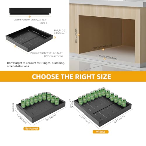 Pull out Cabinet Organizer, Expandable(11.6"-17.9") Heavy Duty Slide out Drawers Fixed with Adhesive Nano Film, Cabinet Organizer for Kitchen Base Cabinet, Pantry Bathroom Home (16.9" Deep)