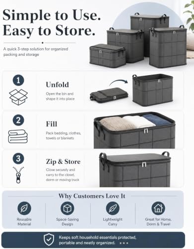 XL 140L Moving Storage Bag - Foldable Large Capacity Clothes & Comforter Organizer