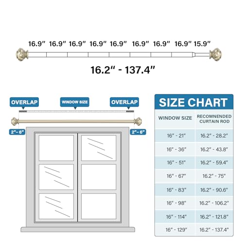 Heavy Duty Gold Curtain Rods for Windows 16.2-137.4 Inches - Pale Gold, Adjustable