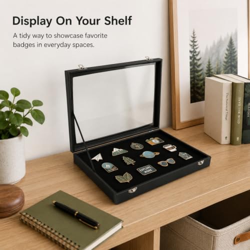 Pin Display Case 14x9 Inch Badge Frame Black Wall Mountable