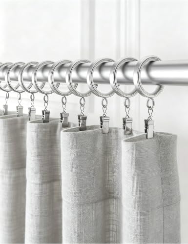 24 Pack Nickel Curtain Rings with Clips - 1-5/8 Inch Diameter