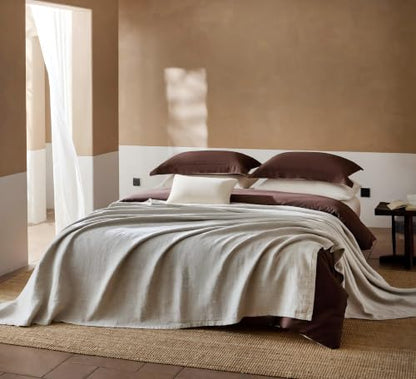 Natural Linen Throw Blanket Twin Size - Breathable, Lightweight Bed Decor