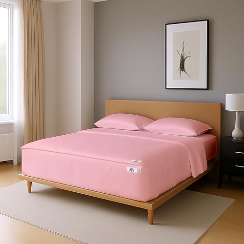 Twin Zipper Fitted Sheet 39x75 Inch with Deep Pockets - Baby Pink, Easy Change Cotton Blend Bedding