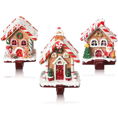 Riceshoot 3 Pack Christmas Gingerbread House Stocking Holders - Classic
