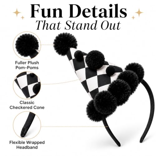 Black and White Clown Hat Headband for Adults, Carnival Halloween Costume Accessory