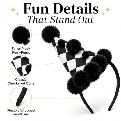 Black and White Clown Hat Headband for Adults, Carnival Halloween Costume Accessory