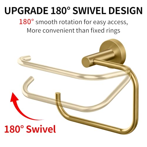 Hand Towel Holder with 180° Swivel Square Ring - Gold
