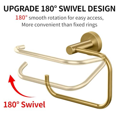 Hand Towel Holder with 180° Swivel Square Ring - Gold